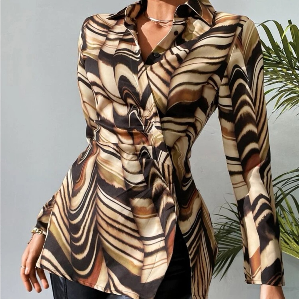Allover print wrap shirt